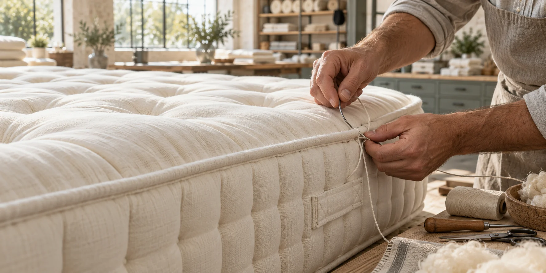 Illustration of mattress hand-finishing